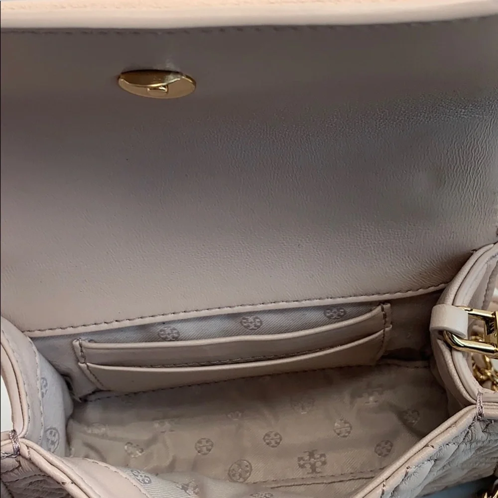 Tory Burch Leather Quilted Flap Micro Crossbody with Gold Chain and Tassel
